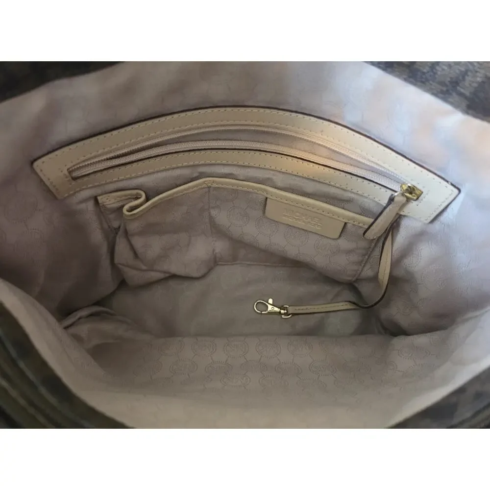 Michael Kors Jet Set Travel Signature Brown PVC Tote Shoulder Bag Front Pocket